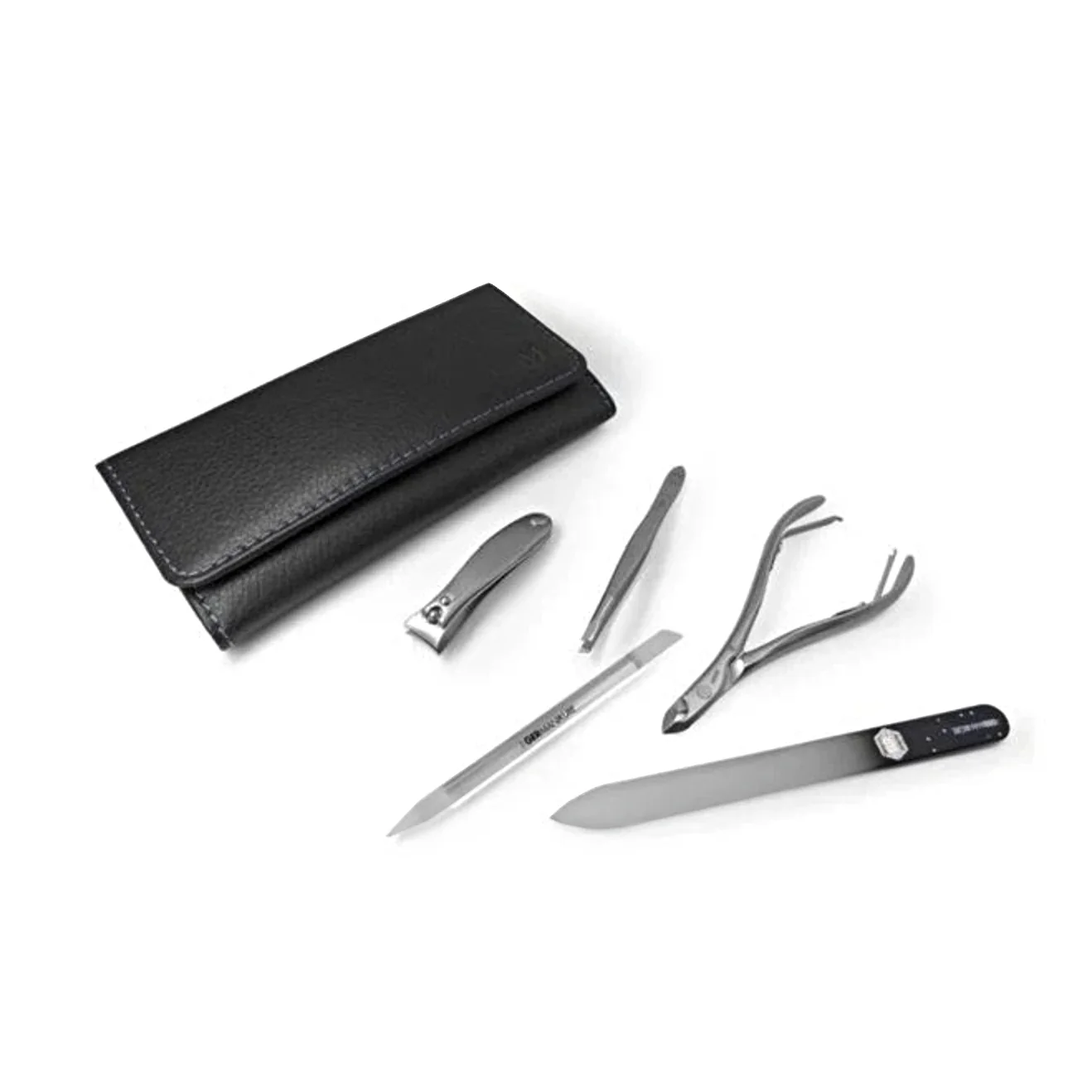 GERMANIKURE - Five Piece Manicure Set: Nail Clipper, Cuticle Nipper, Slanted Tweezer, Glass Nail File and Cuticle Stick