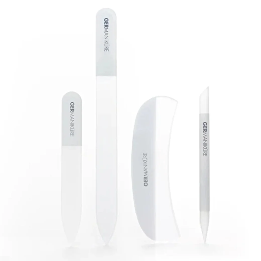 GERMANIKURE -  Four Piece Glass Nail File Set in Dusky Plum Purple Suede Case - Image 2
