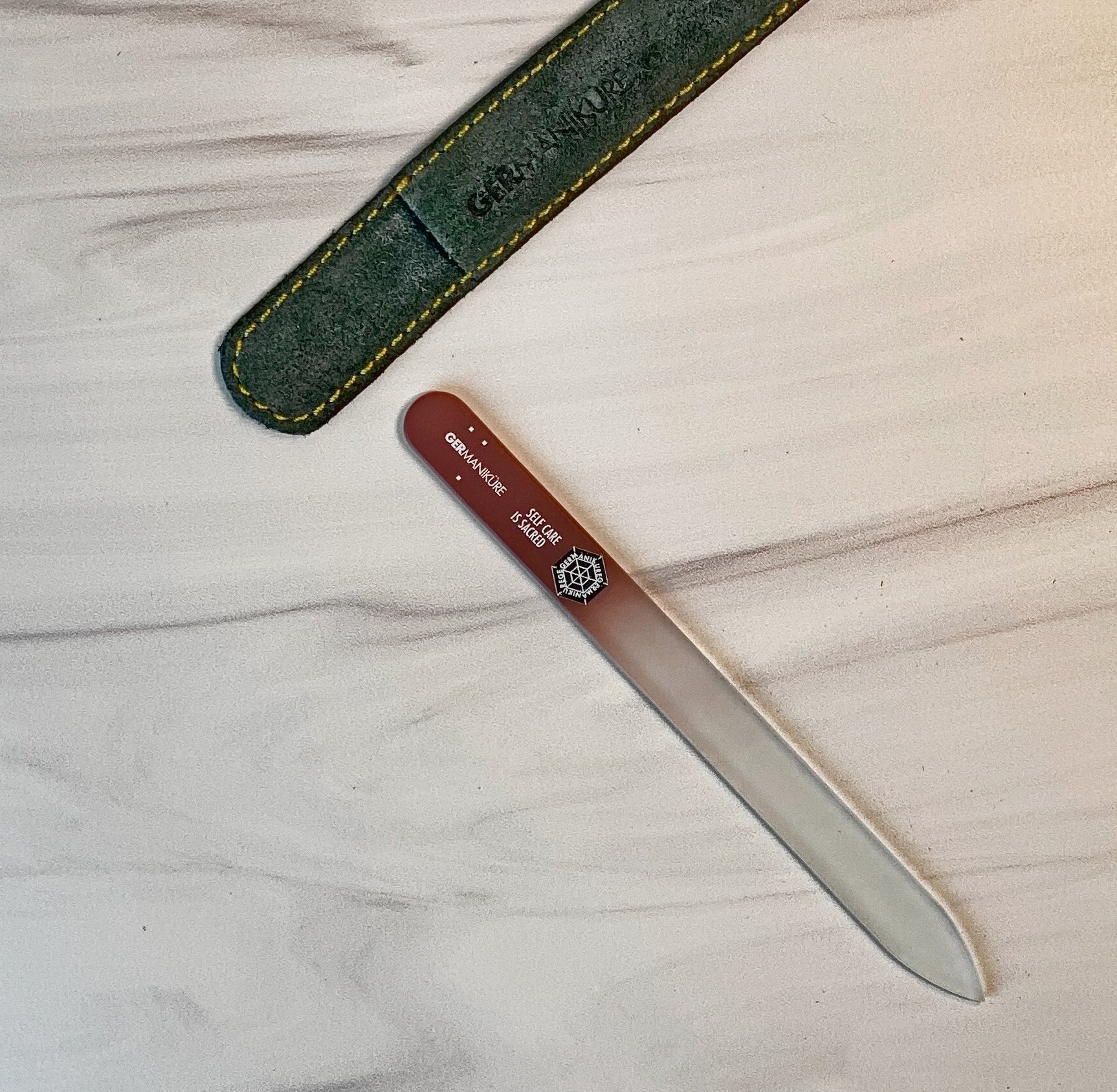 "Self Care is Sacred" Germanikure Mantra Nail File and Leather Sleeve - Image 2