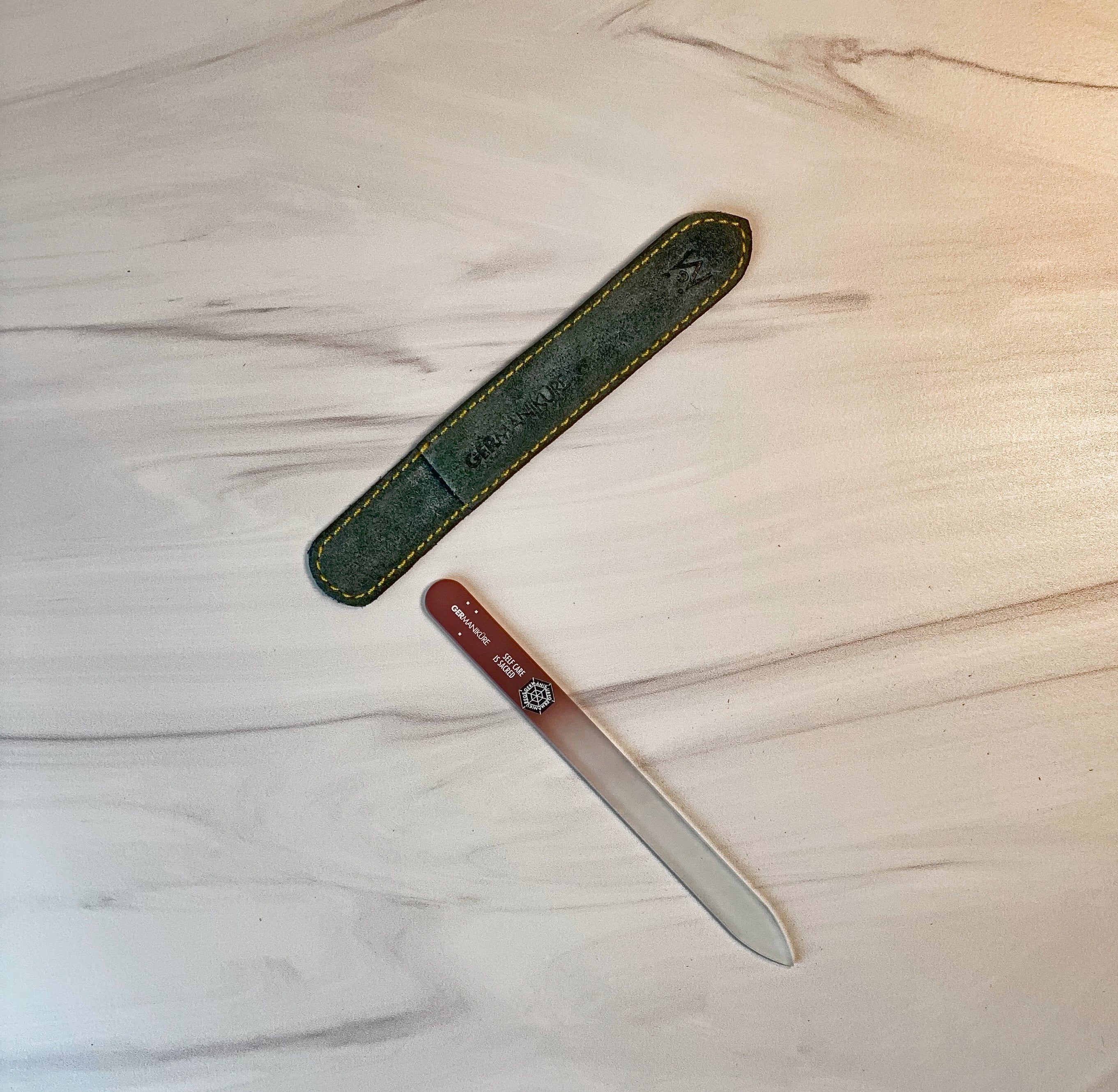"Self Care is Sacred" Germanikure Mantra Nail File and Leather Sleeve - Image 4